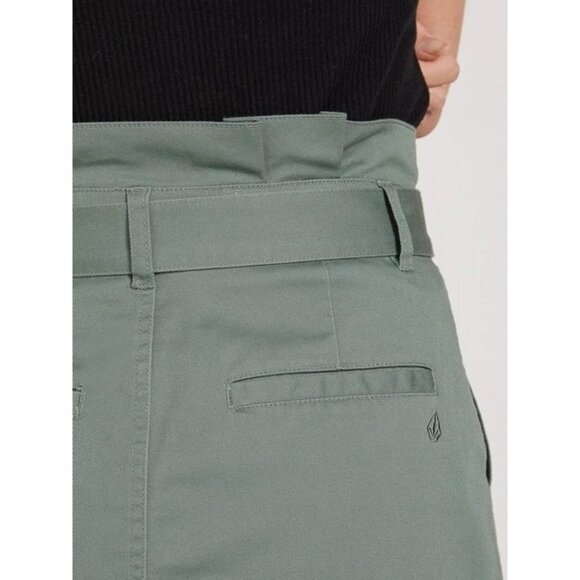 Volcom Frochickie Paperbag Waist Mini Skirt Green Small Boho Belted recycled - Picture 5 of 6